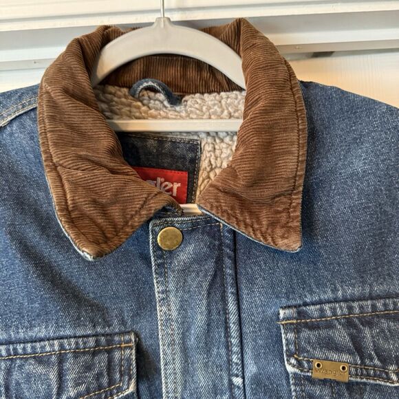 VTG Wrangler Chore Coat Mens Small Denim Sherpa Lined Barn Jacket Pockets Heavy - Picture 5 of 16
